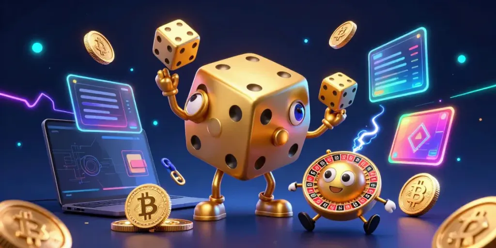 Experience the thrill of Link 8S in this vibrant 3D gaming scene with dynamic casino elements.