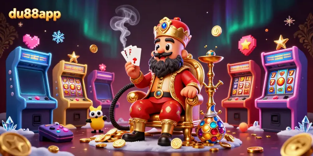Experience du88app's vibrant casino scene with a whimsical 3D caterpillar, showcasing winning poker symbols.