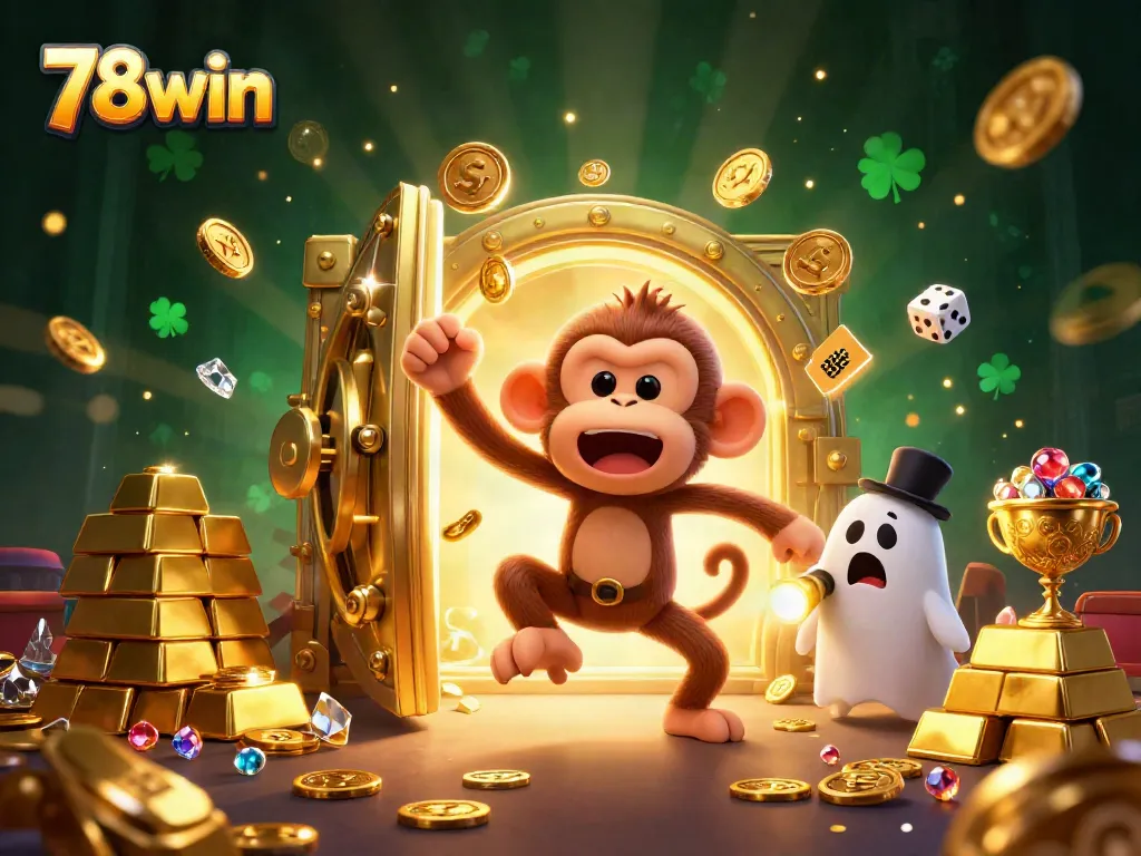 Experience thrilling action with 78win as a poltergeist monkey juggles gold in a haunted casino scene.