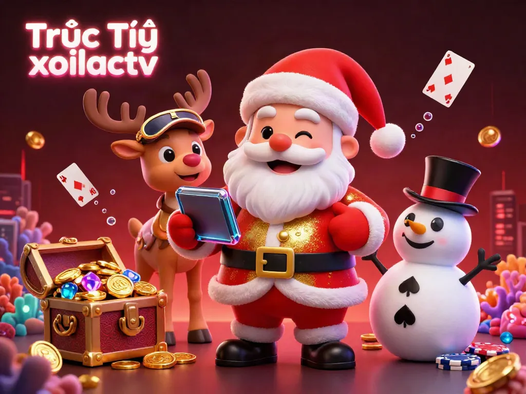 Engage with Trực Tiếp xoilactv as Santa and friends celebrate casino excitement with gold coins.