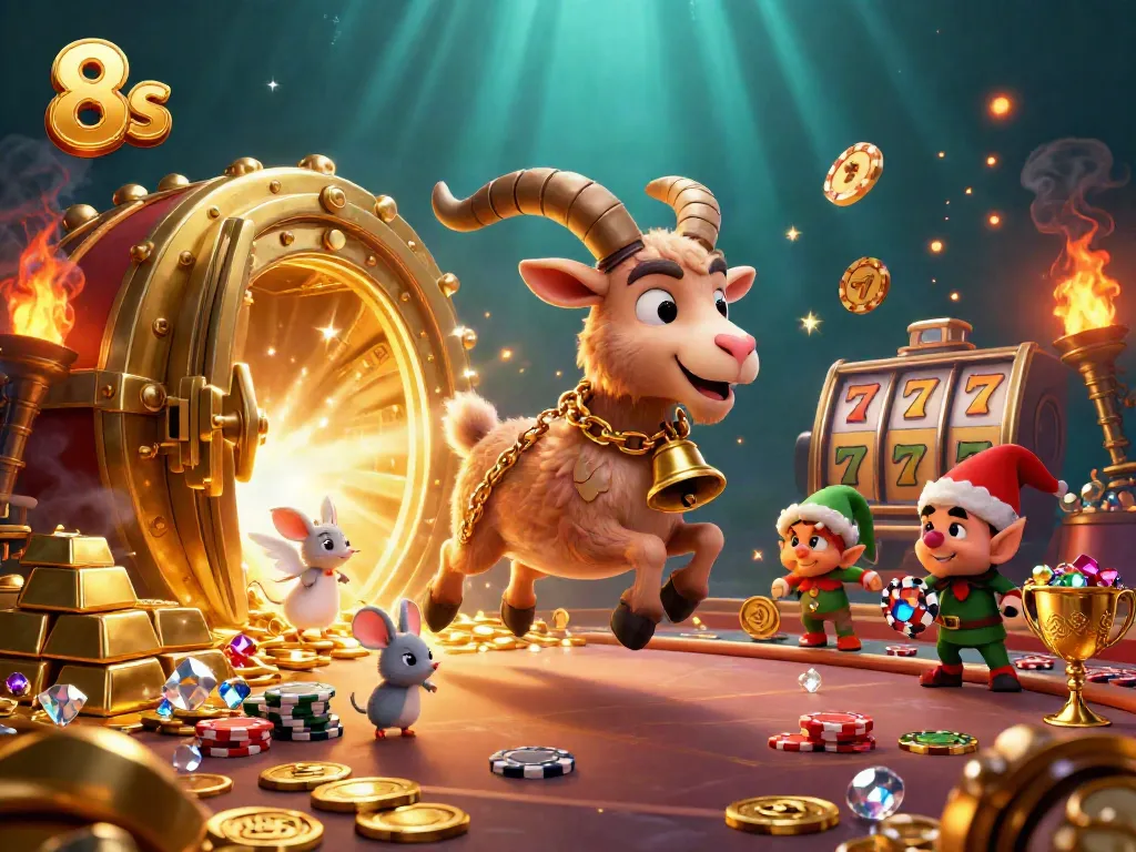Join the action at 8s with lively casino characters amidst a richly packed holiday scene.