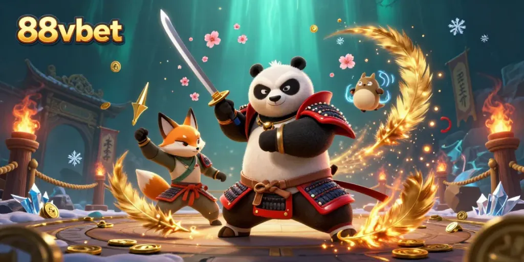 Engage with 88vbet's thrilling casino adventure featuring a samurai panda and ninja fox!