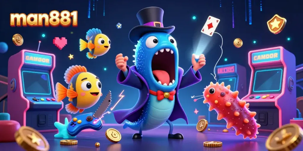 Engage with man881’s immersive online casino scene featuring a magic eel and anglerfish.