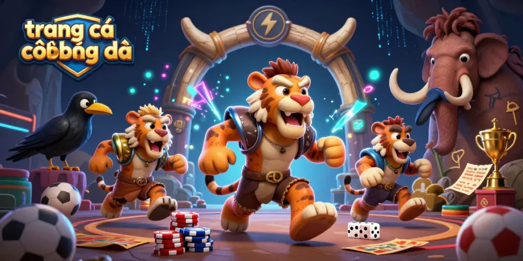 Betting at trang cá cược bóng đá illustrated with characters enjoying a prehistoric casino experience.