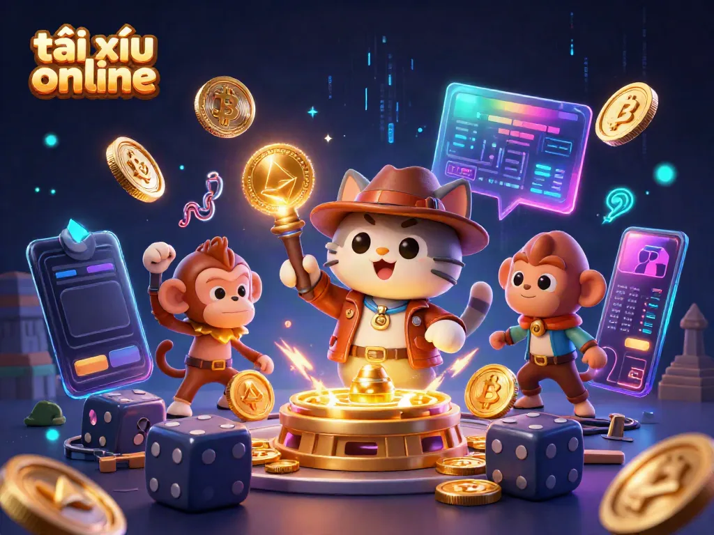 Experience thrilling gameplay in tài xỉu online with a vibrant, dynamic illustration of an explorer uncovering casino treasures.