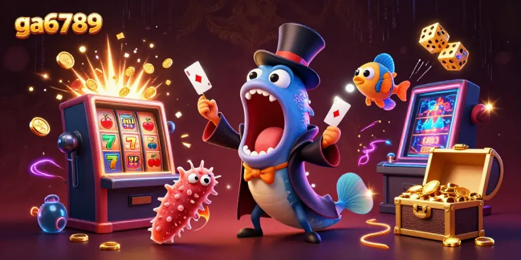 Experience exciting ga6789 card tricks with deep-sea creatures in a vibrant casino scene.