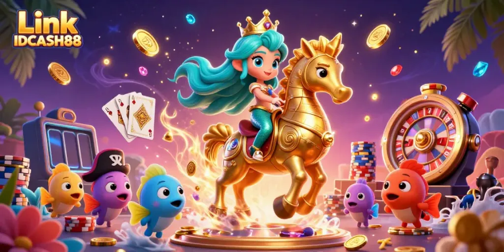 Experience the thrill of gaming with Link IDCASH88 in this vibrant underwater scene filled with treasures.