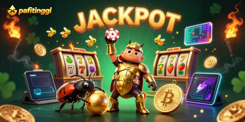 Gambarkan slot jackpot saat memutar gulungan di pafitinggi dengan karakter unik dan detail mewah.
