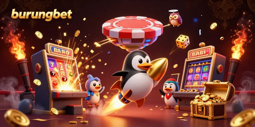 Menggali jackpot dengan burungbet, simbol keberuntungan dan slot di latar belakang