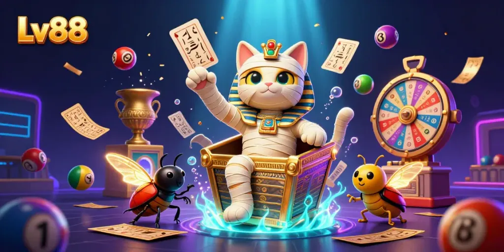 Experience the thrill of gambling with Lv88 in a vibrant 3D casino scene featuring exciting games.