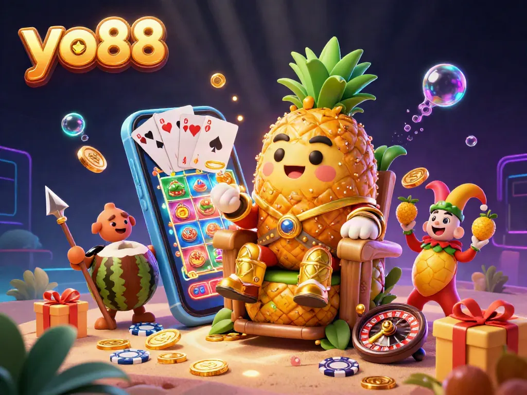 Engage with yo88's thrilling games featuring a dynamic cartoon beach casino with vibrant characters.