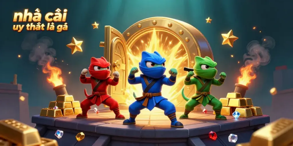 Engaging scene depicting house betting representations with vibrant ninja chameleons illustrating casino dynamics, nhà cái uy tín là gì in focus.