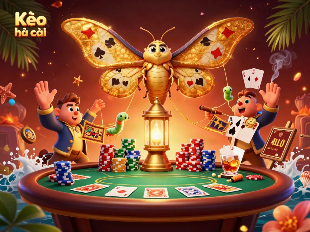 Engage with Kèo nhà cái through vibrant casino-themed illustration showcasing betting tables and card suits.