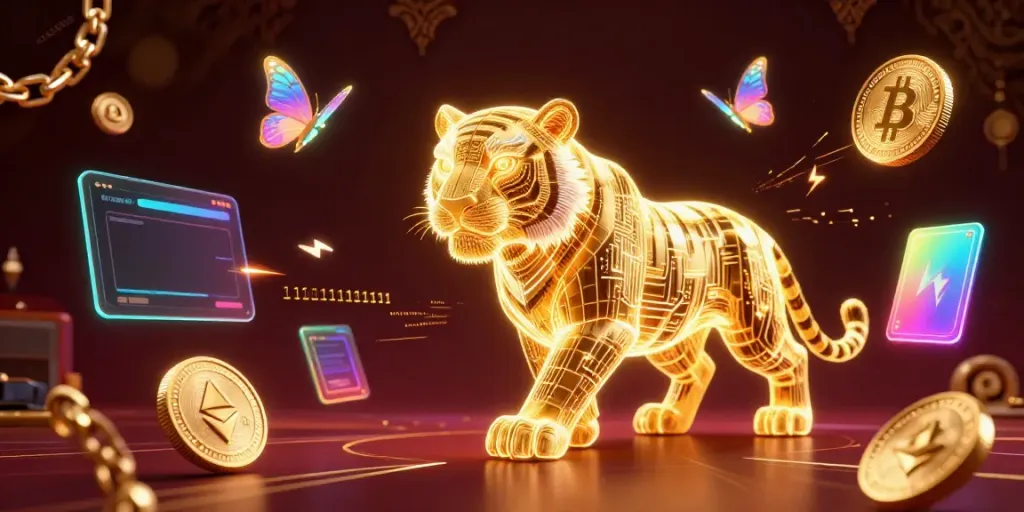 Socolive showcases a vibrant 3D neon tiger amidst a digital casino, symbolizing the thrill of online betting.