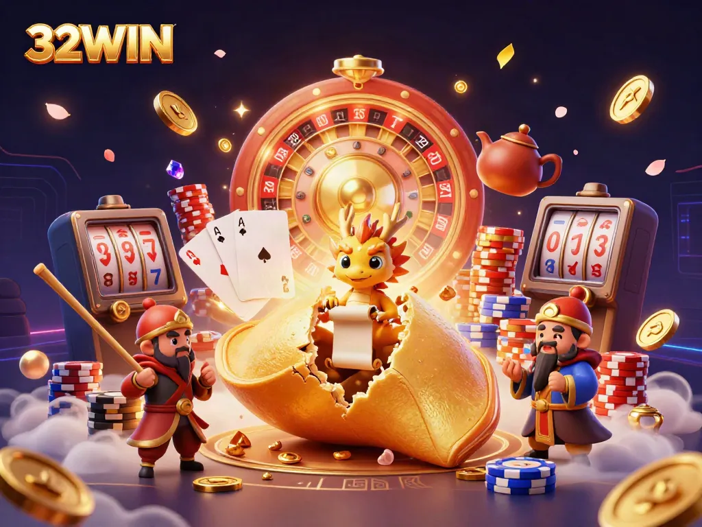 Experience exciting wins with 32WIN's playful golden characters and dynamic casino elements.