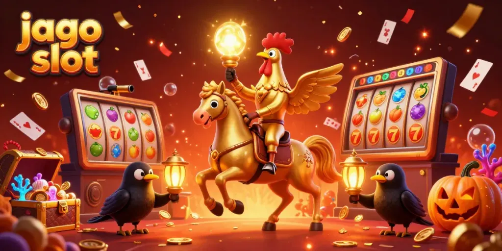 Gambarkan keseruan bermain jago slot dengan karakter yang menarik di kasino.