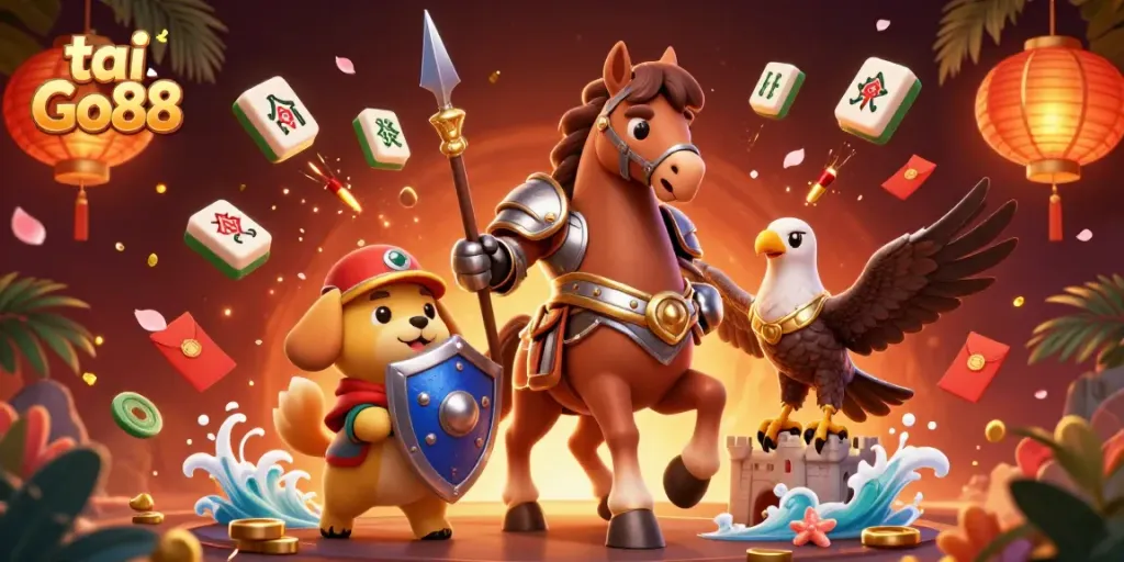 Win big with tai Go88, as illustrated by a knight and companions in an enchanting casino scene.