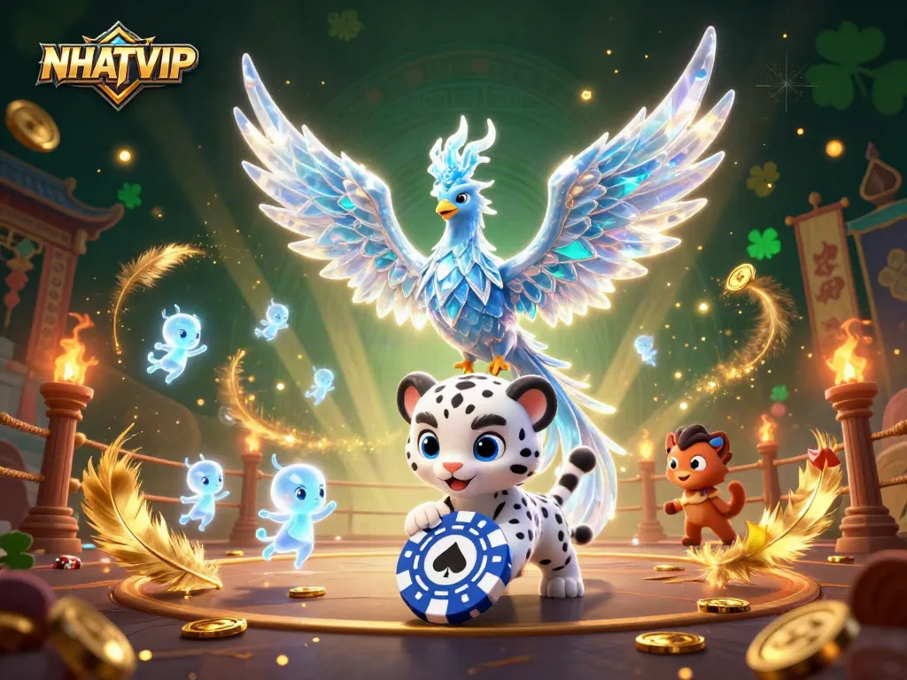 Engage in thrilling games at NHATVIP, where an ice phoenix and snow leopard bring excitement to the casino experience.