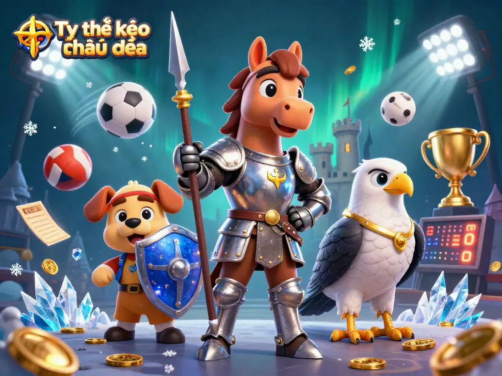 Place bets with Tỷ lệ kèo nhà cái showcasing a knight and friends in a vibrant sports scene