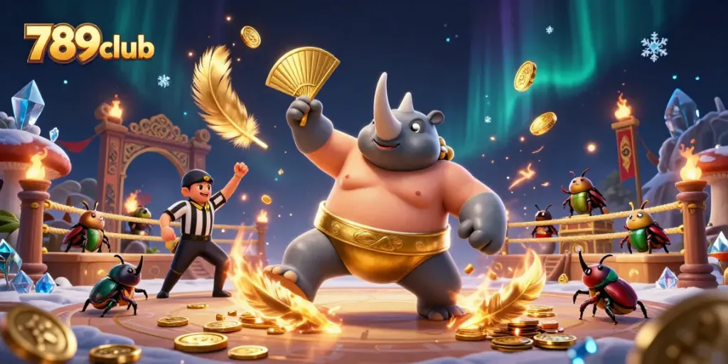Win big with 789club in a vibrant gaming scene featuring beetles and coins.