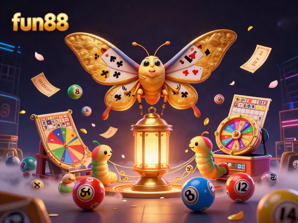 Engage with fun88 through vibrant lottery games featuring gold moths and dynamic elements.