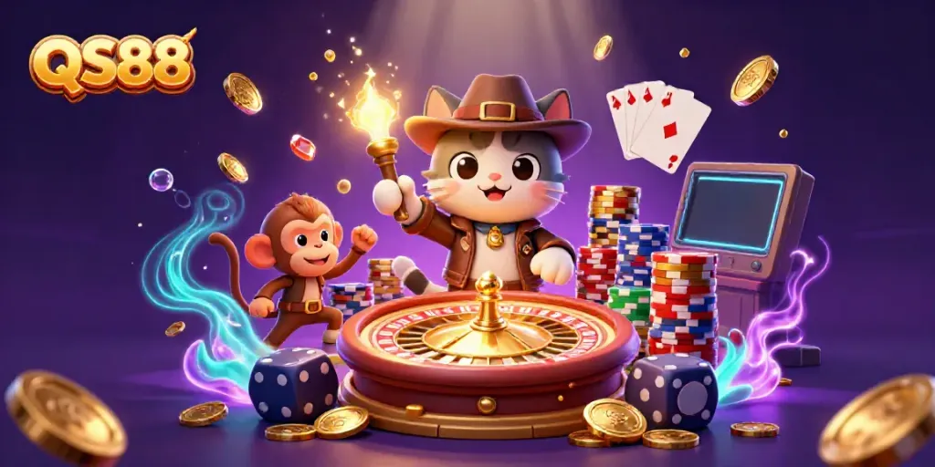 Experience thrilling gameplay at QS88 with a vibrant casino-themed scene featuring dynamic elements.