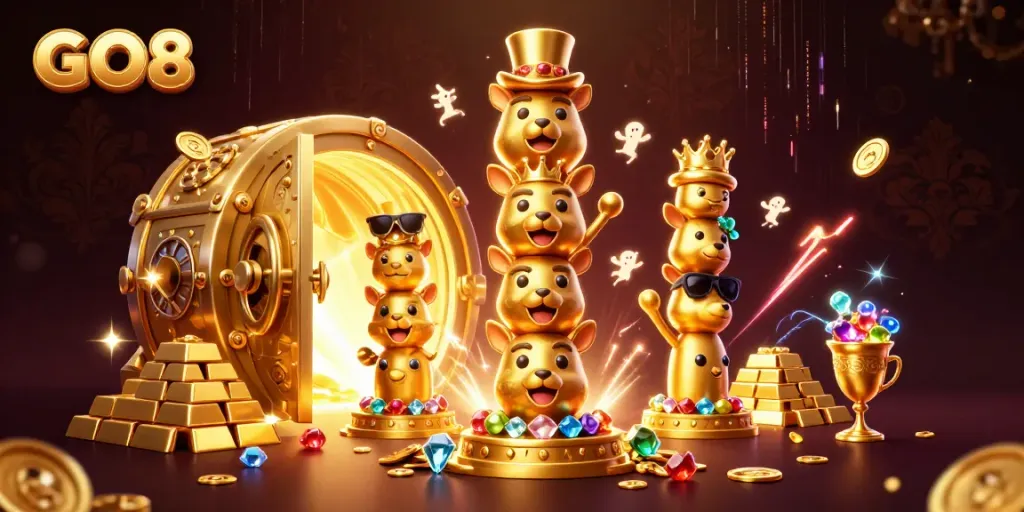 Engage in thrilling gameplay at GO8 with vibrant visuals and abundant treasures in a casino setting.