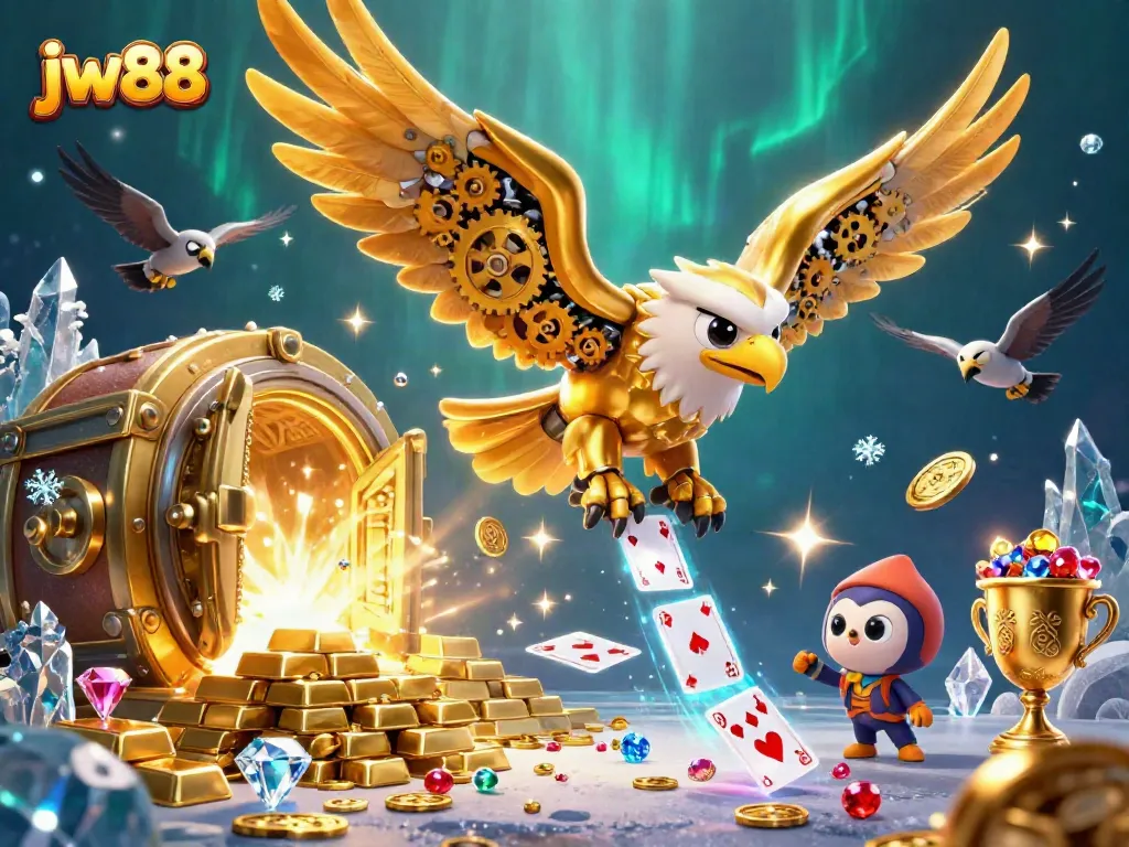 Experience thrilling gameplay with jw88 in a dynamic casino scene featuring a golden eagle and treasure.