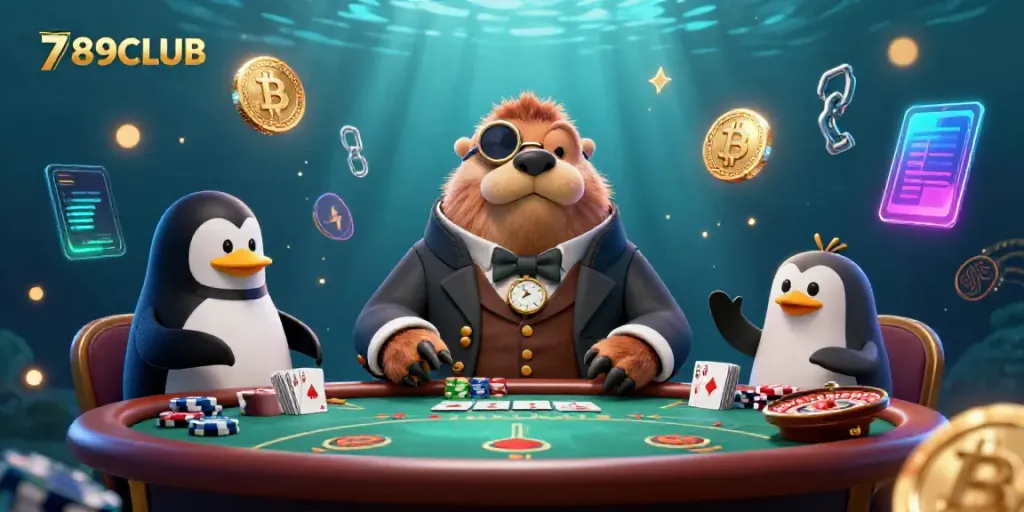 Experience the vibrant poker atmosphere with 789CLUB's lively underwater scene featuring unique 3D characters.