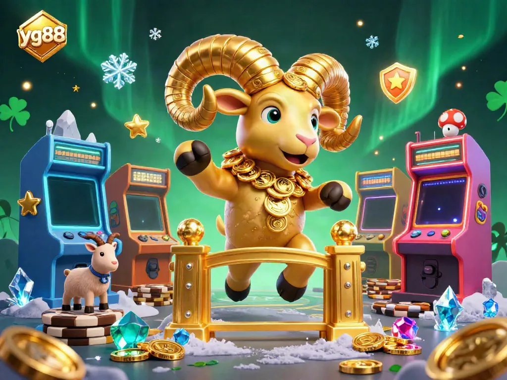 Experience the excitement of yg88 with a vibrant 3D casino adventure featuring a golden ram charged with treasure.
