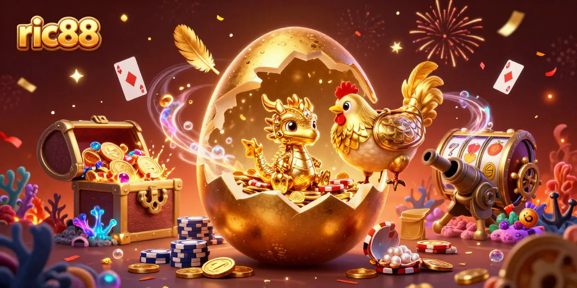 Win big at ric88 with a vibrant casino scene featuring a golden dragon and poker chips.