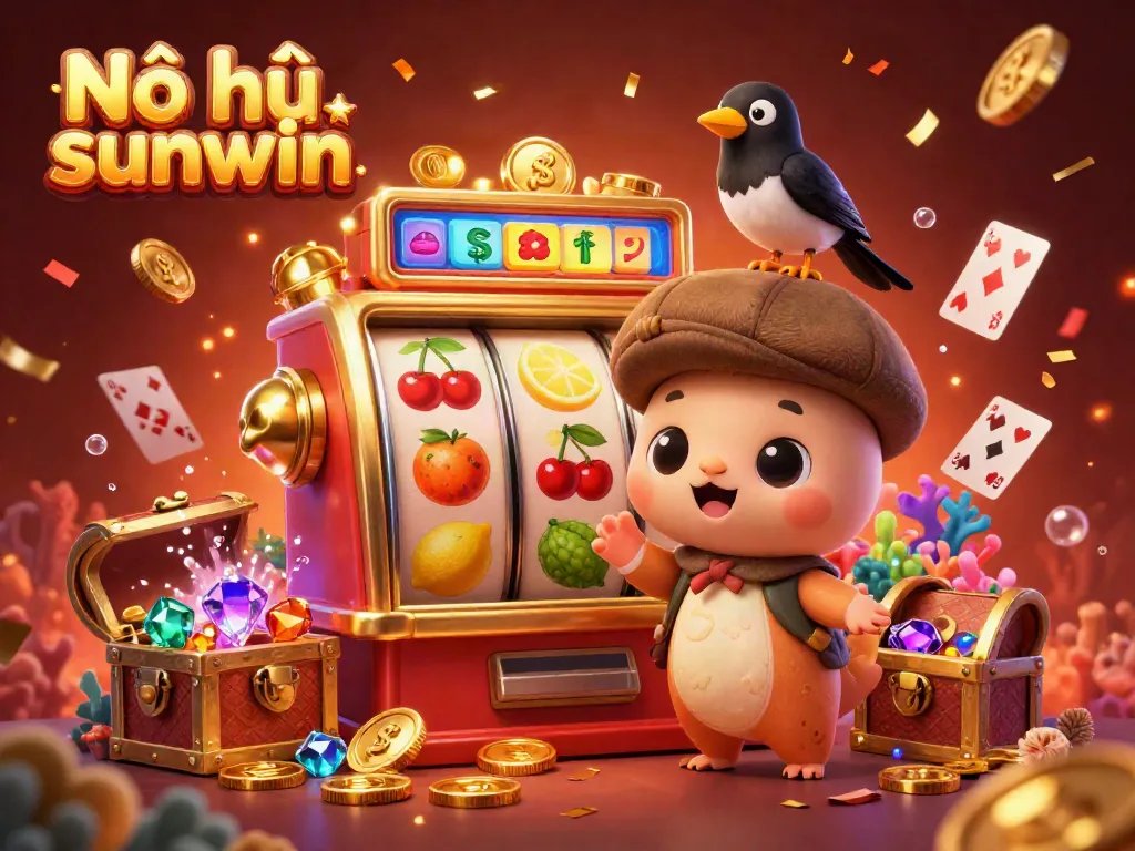 Spin to win with Nổ hũ sunwin's spectacular jackpot scene featuring engaging slot machines and playful characters.