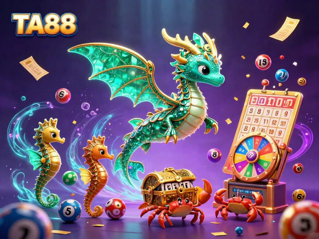 Experience the vibrant world of TA88 with dazzling lottery elements and a magical underwater scene.