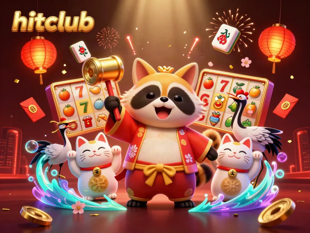 Experience the vibrant hitclub casino scene filled with cheerful characters and gaming elements.