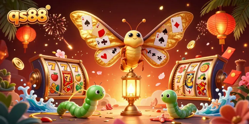 Experience thrilling gameplay with qs88 in a vibrant, casino-themed 3D illustration filled with captivating elements.