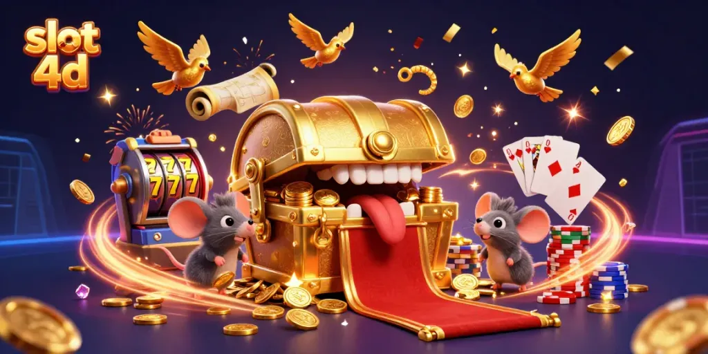 Menangkan slot 4d dengan keberuntungan dan harta karun berkilauan dalam ilustrasi kasino yang memukau.