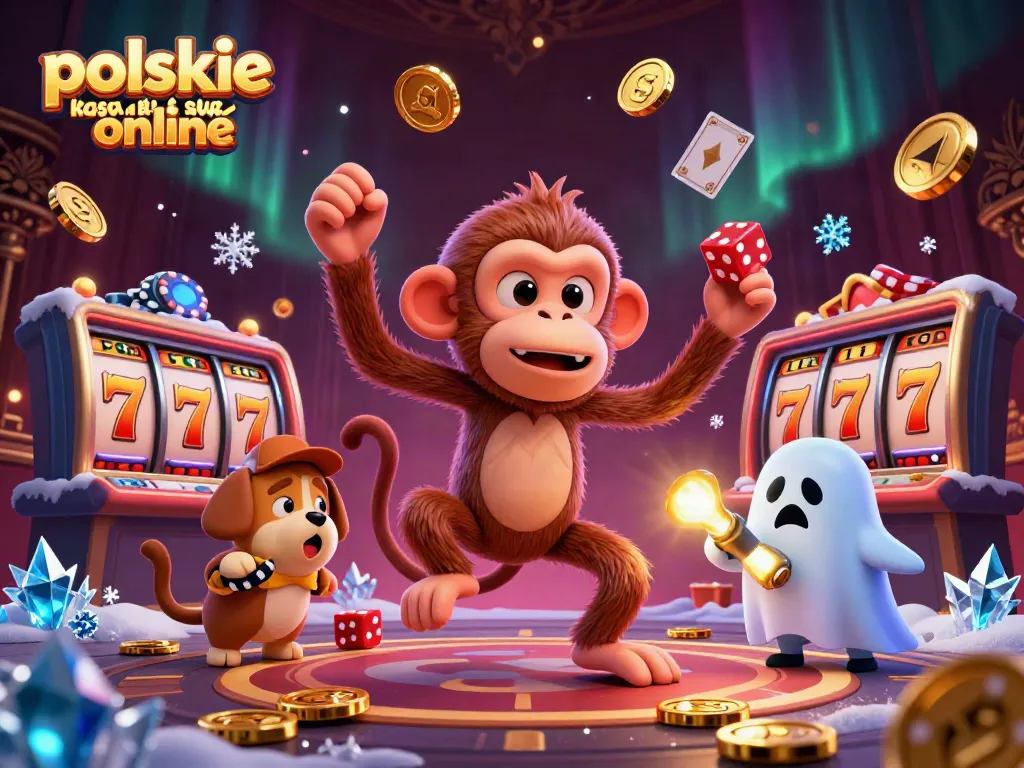 Experience the thrill of polskie kasyno online with a playful ghost monkey and a curious puppy exploring enticing casino elements!