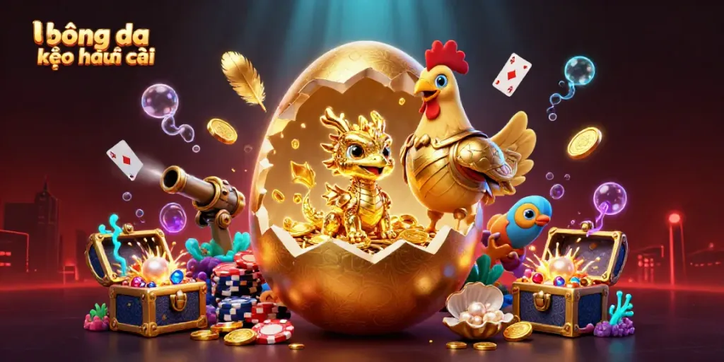 Engage with today's bóng đá kèo nhà cái through a vibrant and captivating illustration showcasing a golden dragon in a poker chip nest amidst treasure.