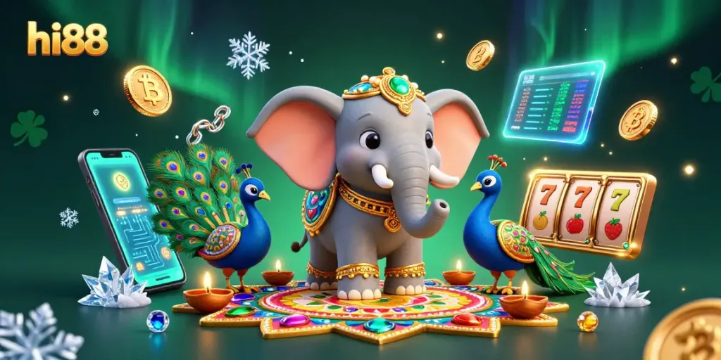 Engage with hi88's vibrant online gaming world showcasing colorful characters and dynamic casino elements.