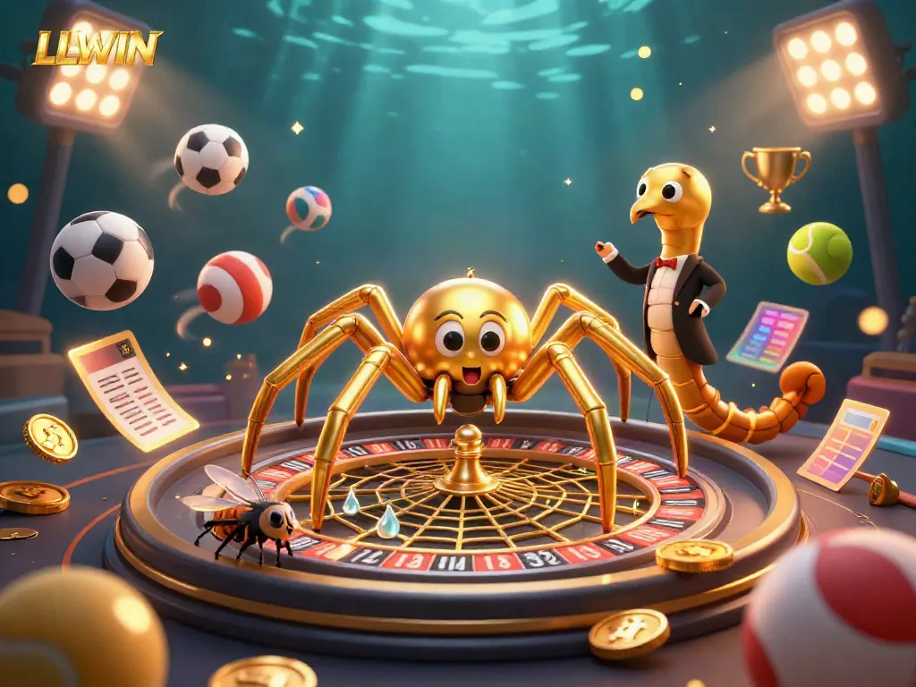 Experience thrilling betting at LLWIN with golden spider croupiers and roulette wheel action.