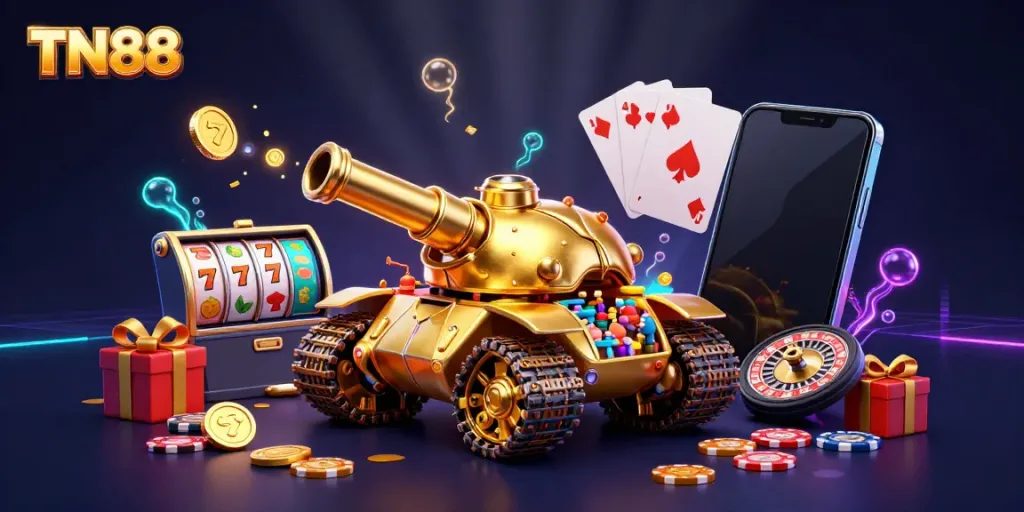 Play thrilling slot games inside a TN88-themed golden beetle tank casino full of excitement.