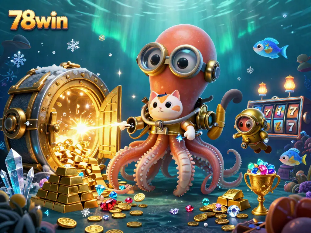 Experience the dynamic casino world of 78win with a treasure-filled scene showcasing thrilling slots.