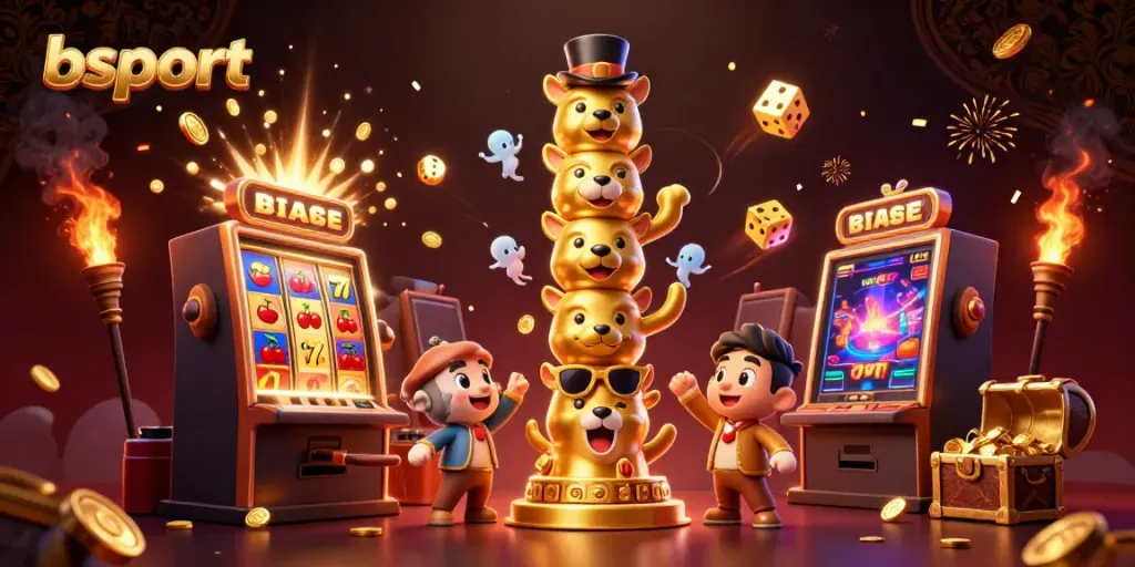 Experience the vibrant excitement of bsport with a 3D illustration showcasing dynamic gambling elements and characters.