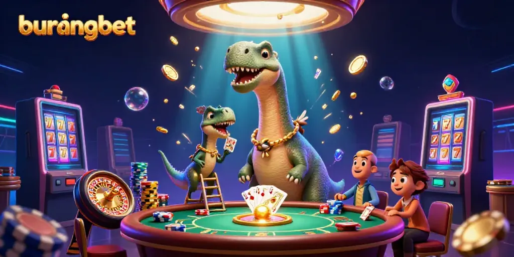 Fly into excitement with burungbet at a vibrant casino filled with roaring colors and dynamic gaming elements.