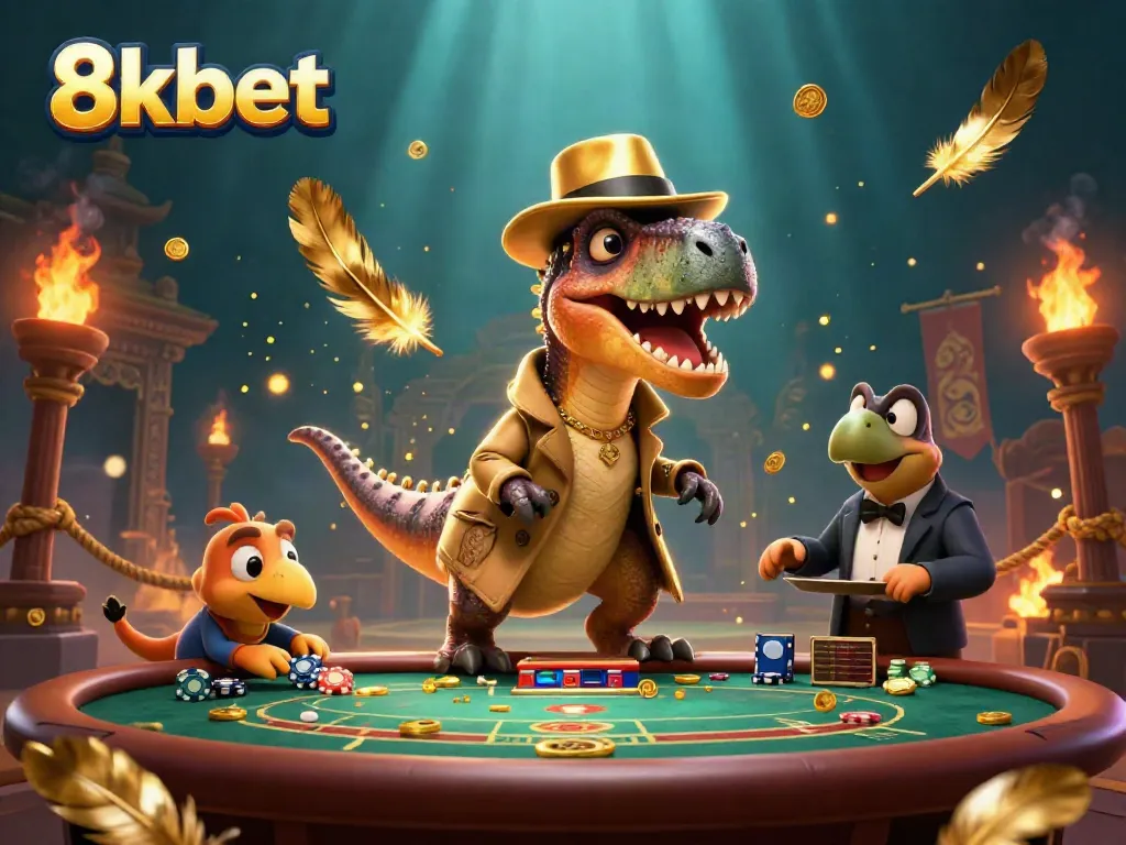 Experience thrilling gameplay with 8xbet as a cartoon velociraptor tries its luck at blackjack.