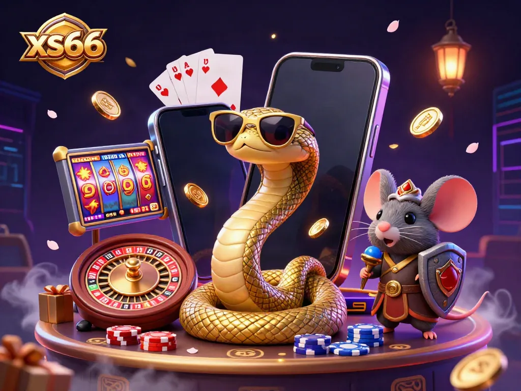 Experience thrilling slots at xs66 with vibrant gaming elements in a lively casino scene.