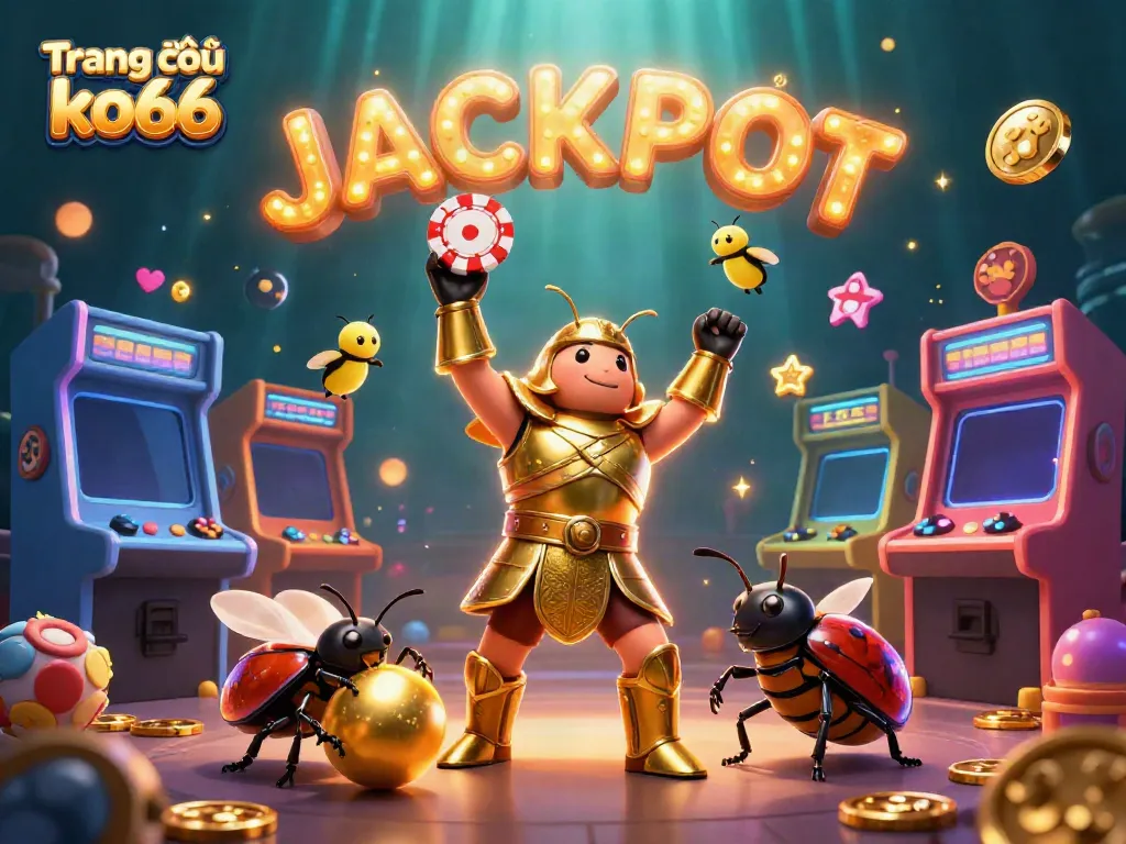 Experience the excitement at Trang chủ ko66 with a glorious casino-themed victory illustration featuring vibrant characters and casino elements.
