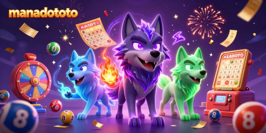 Experience thrilling gameplay with manadototo's vibrant lottery scene featuring glowing wolf characters.