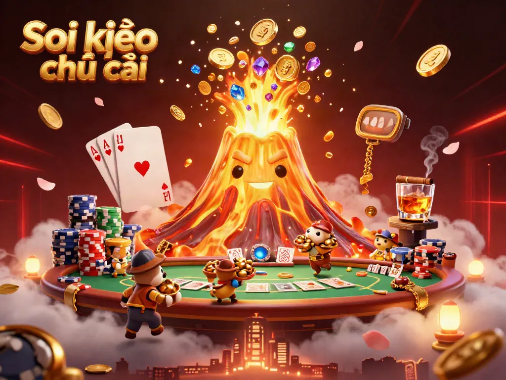 Experience the thrill of Soi kèo nhà cái with a vibrant 3D casino adventure featuring a golden volcano and treasure.
