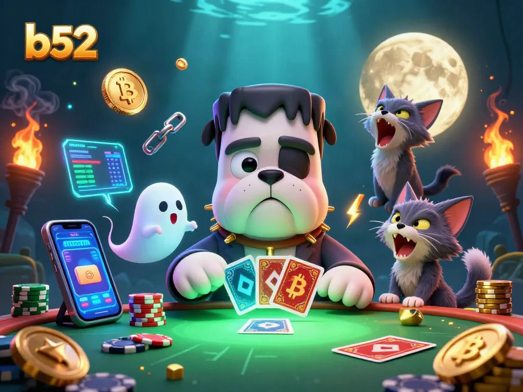 Join the b52 action with a Frankenstein bulldog monster dealing cards at a spooky casino